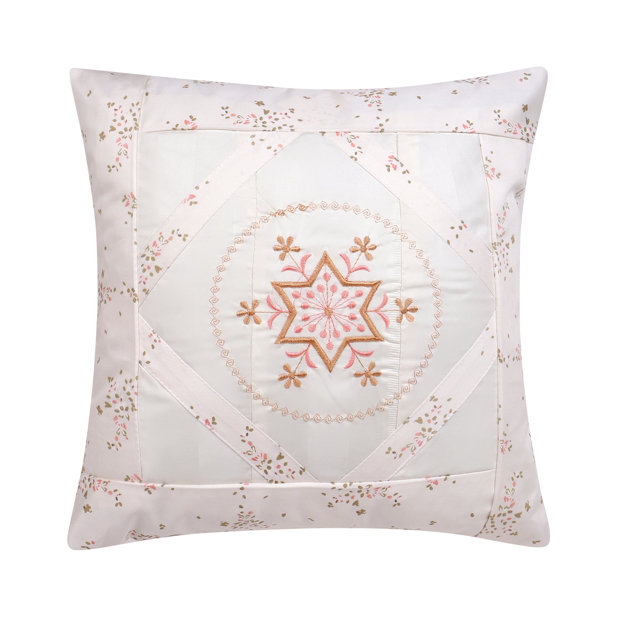 Vintage Blossom Medallion– Handcrafted Embroidered Cushion Cover –  14 x 14 inches