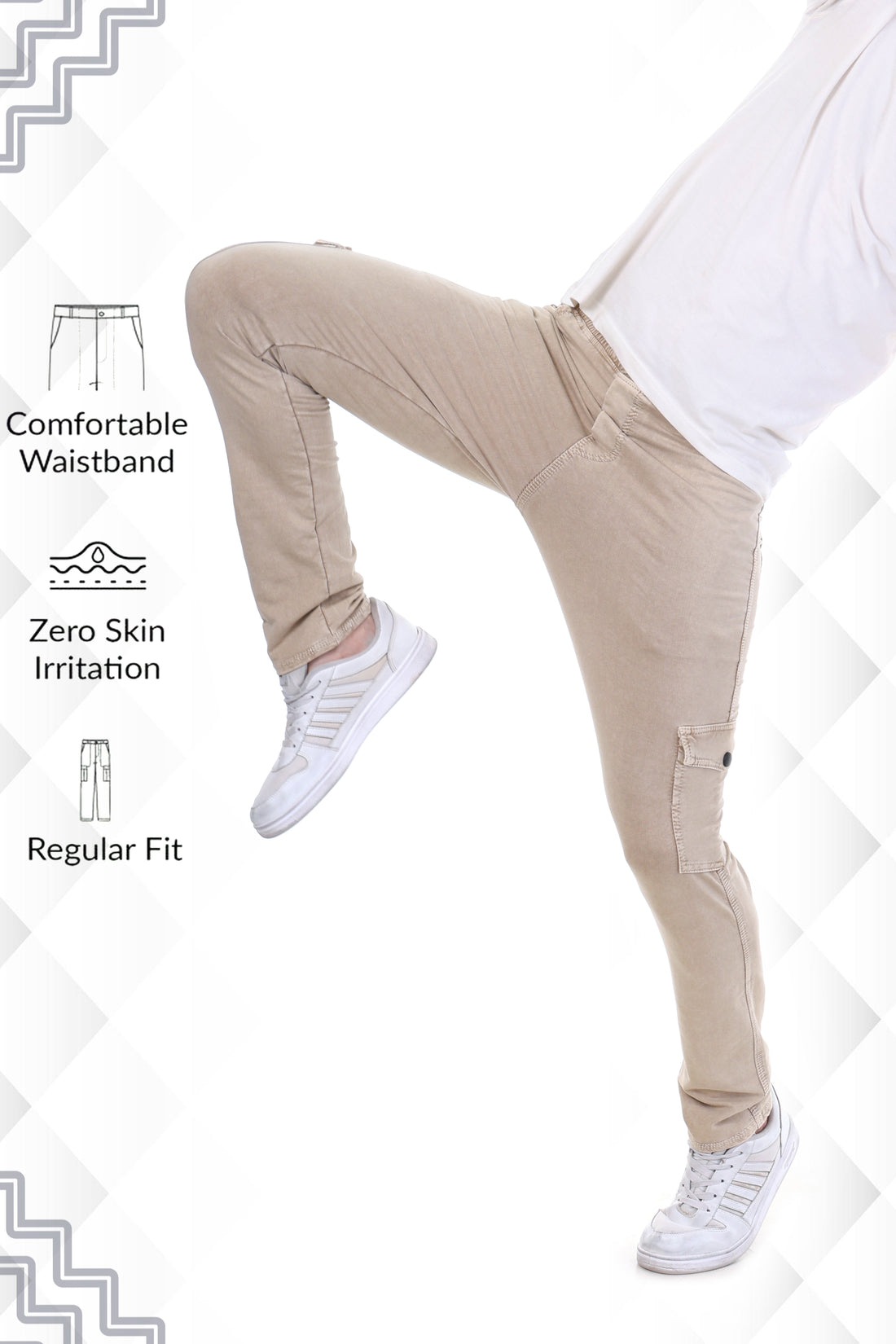 Men's Stretch Tech Stone Beige Smart Utility Fit Cargo Pants