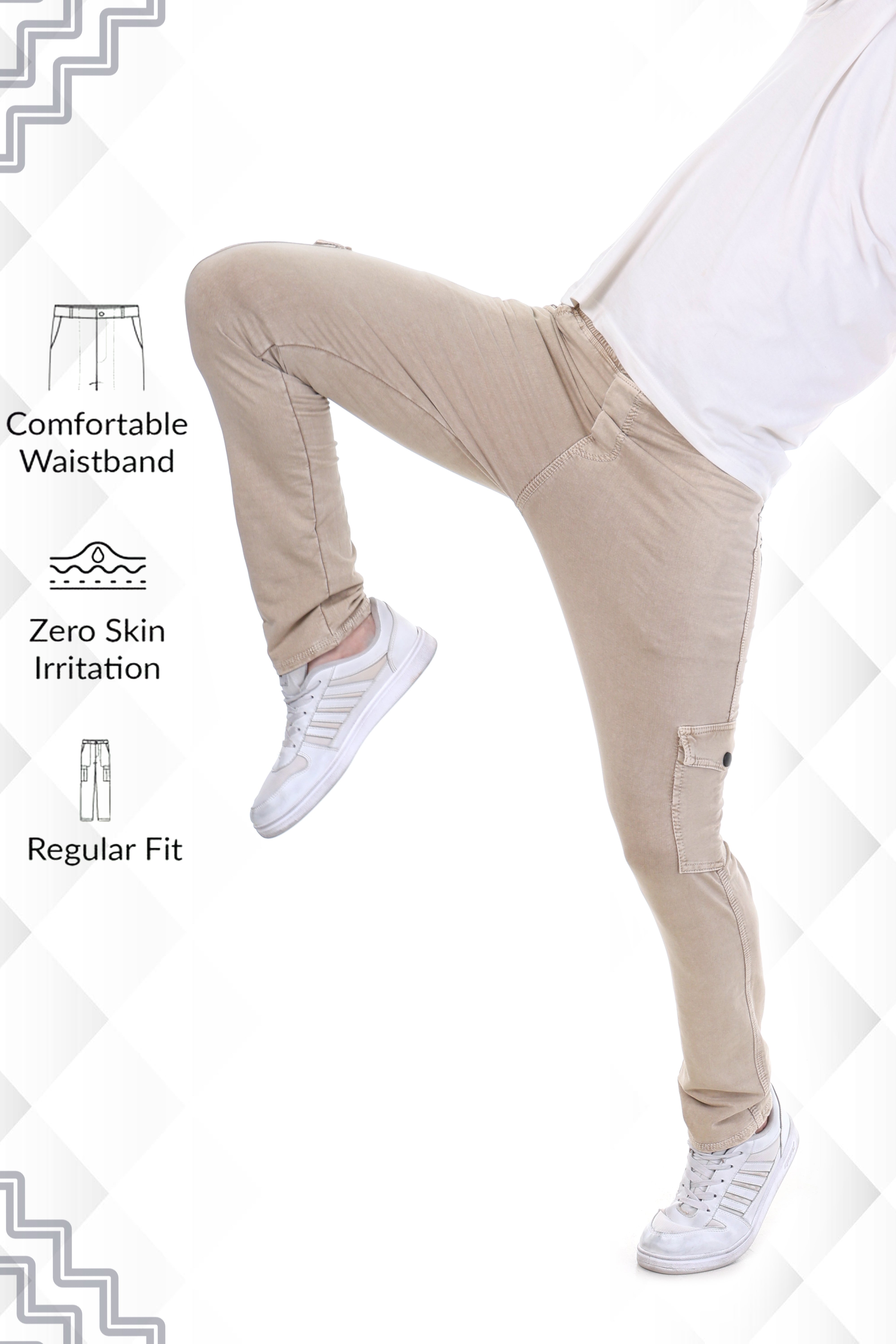 Men's Stretch Tech Stone Beige Smart Utility Fit Cargo Pants