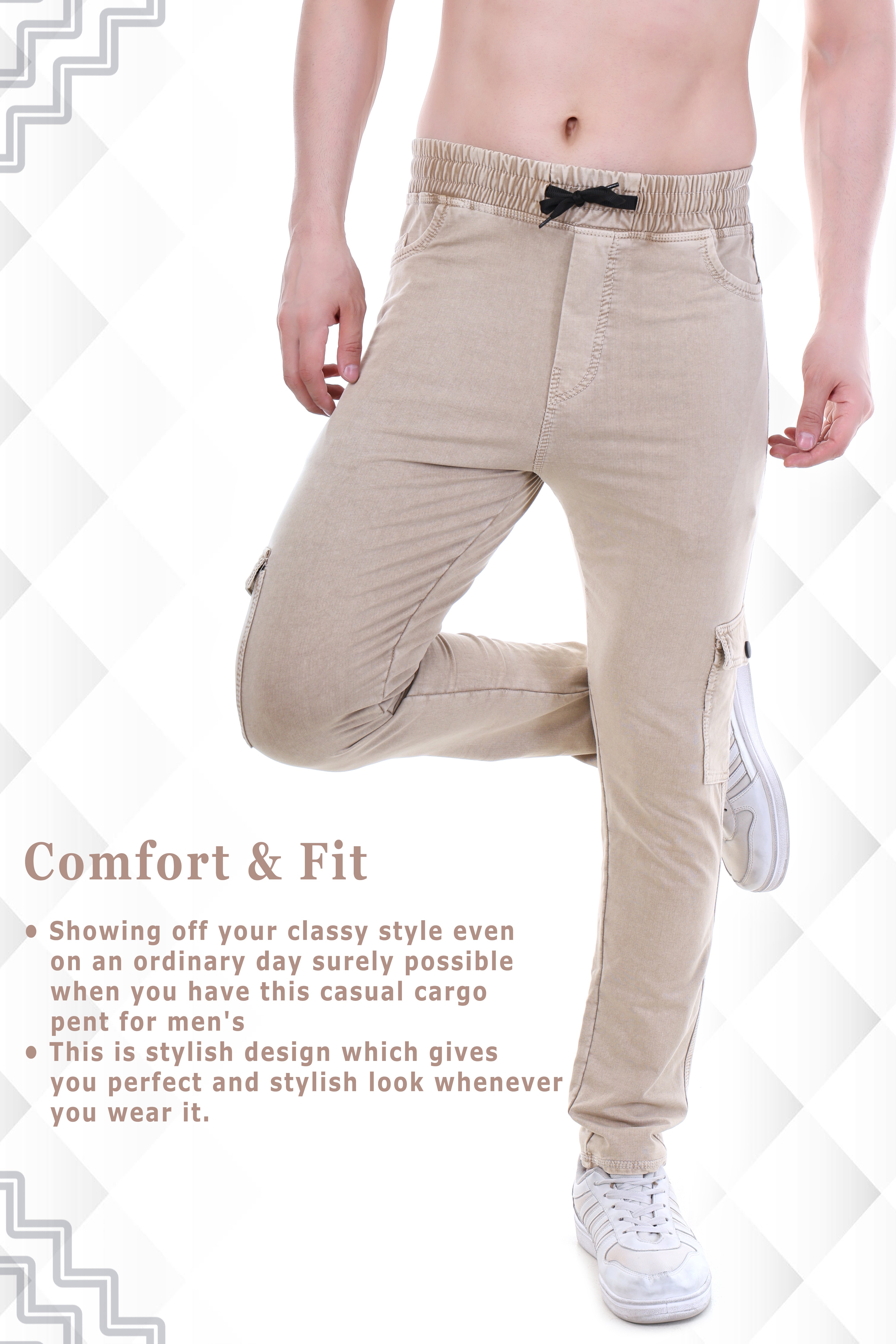 Men's Stretch Tech Stone Beige Smart Utility Fit Cargo Pants