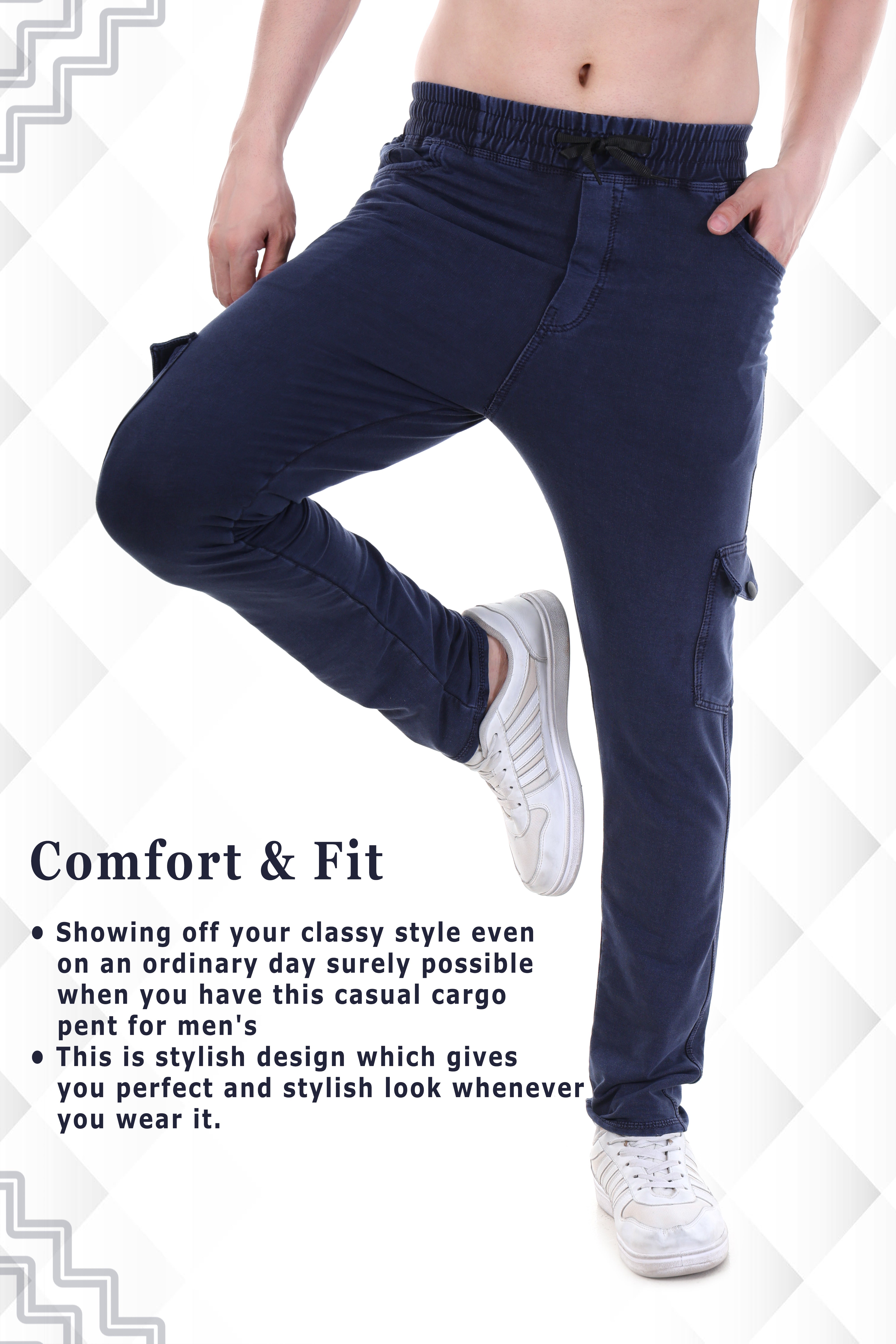 Men's Regular Fit Everyday Comfort Rugged Look Navy Utility Cargo Pants