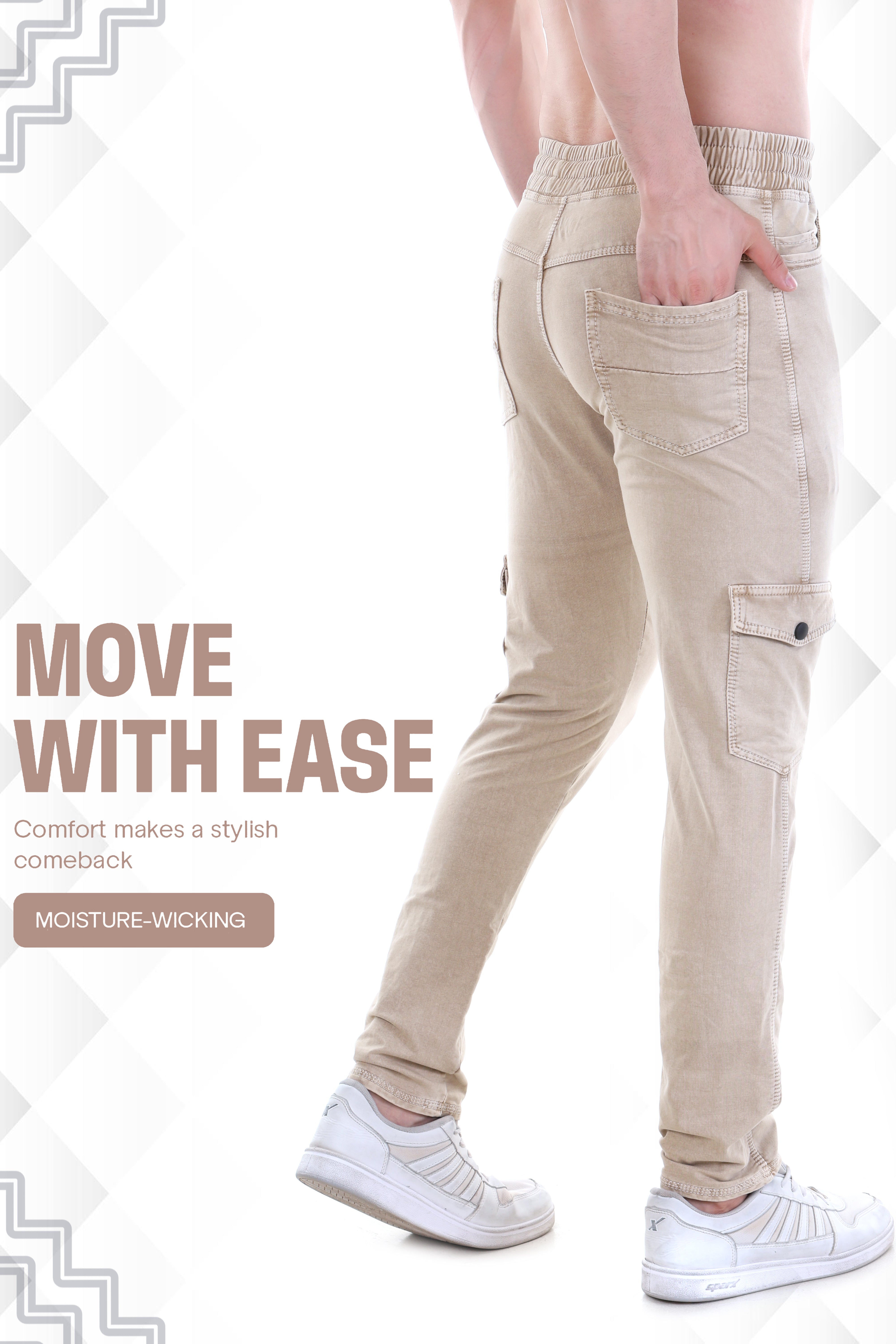 Men's Stretch Tech Stone Beige Smart Utility Fit Cargo Pants