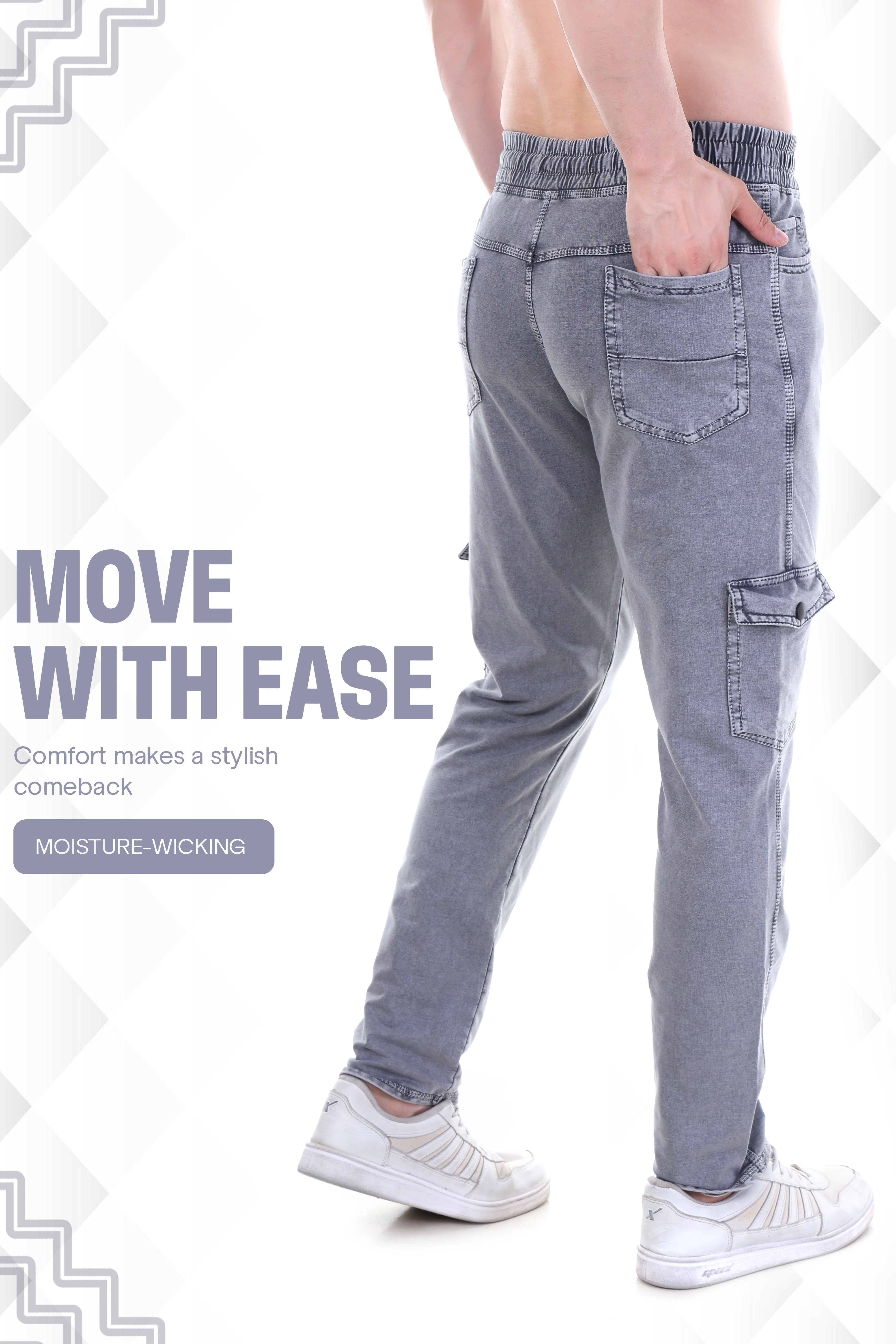 Men’s Urban Edge Everyday Ease Light Grey Utility Cargo Pants