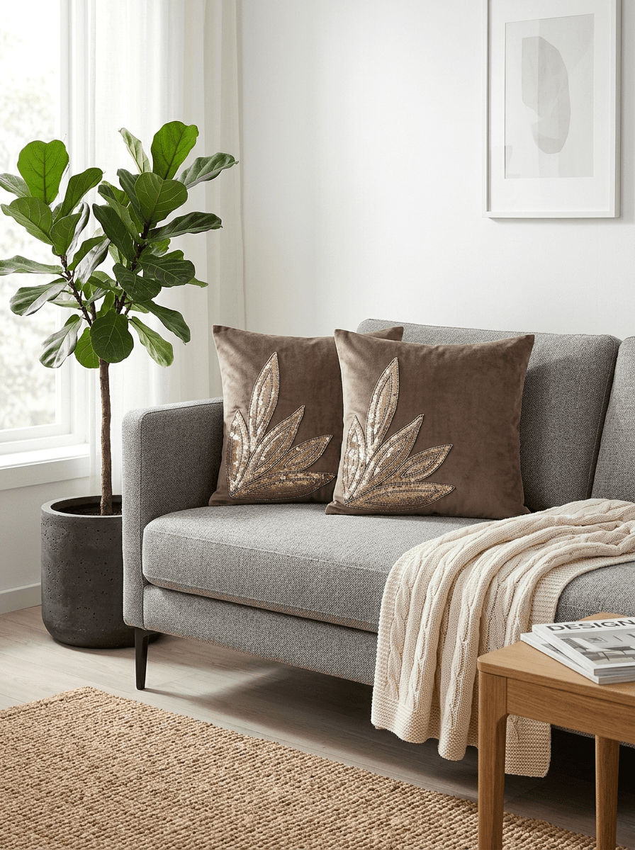 Leaf Silk Embroidered Cushion Cover (16*16 inch) - Furnish Factory