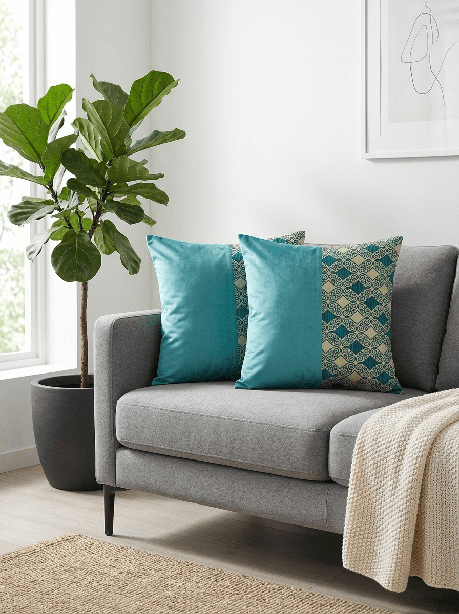 Azure Brocade Embroidered Cushion cover (16*16 inch) - Furnish Factory