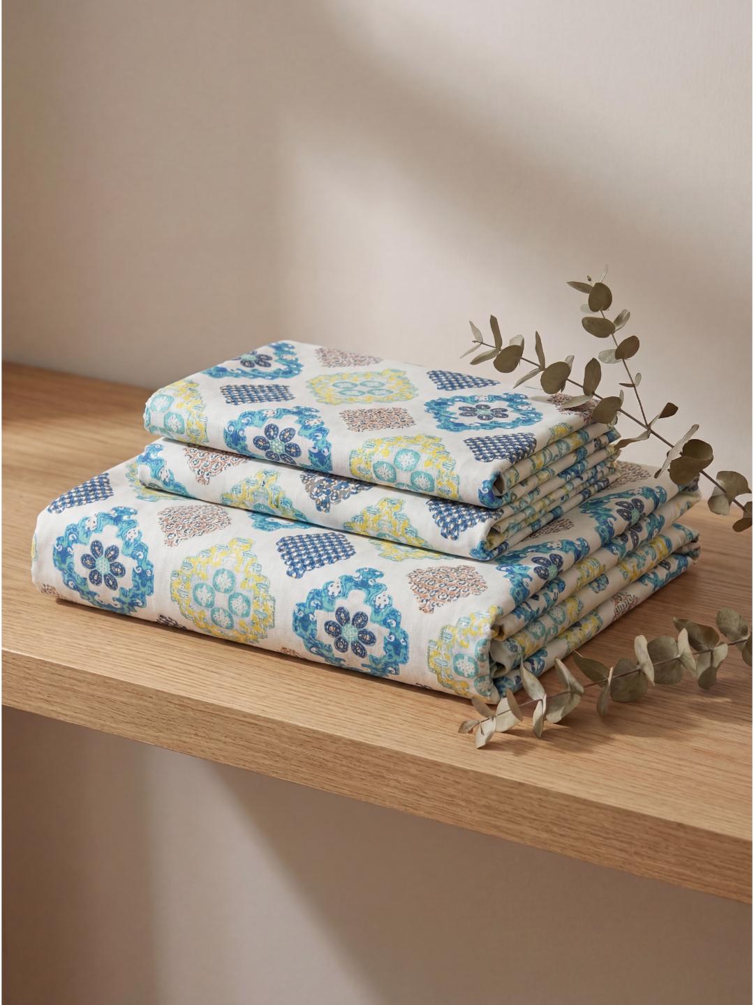 Blue Floral Harmony Premium Jaipuri Bedsheet - Furnish Factory
