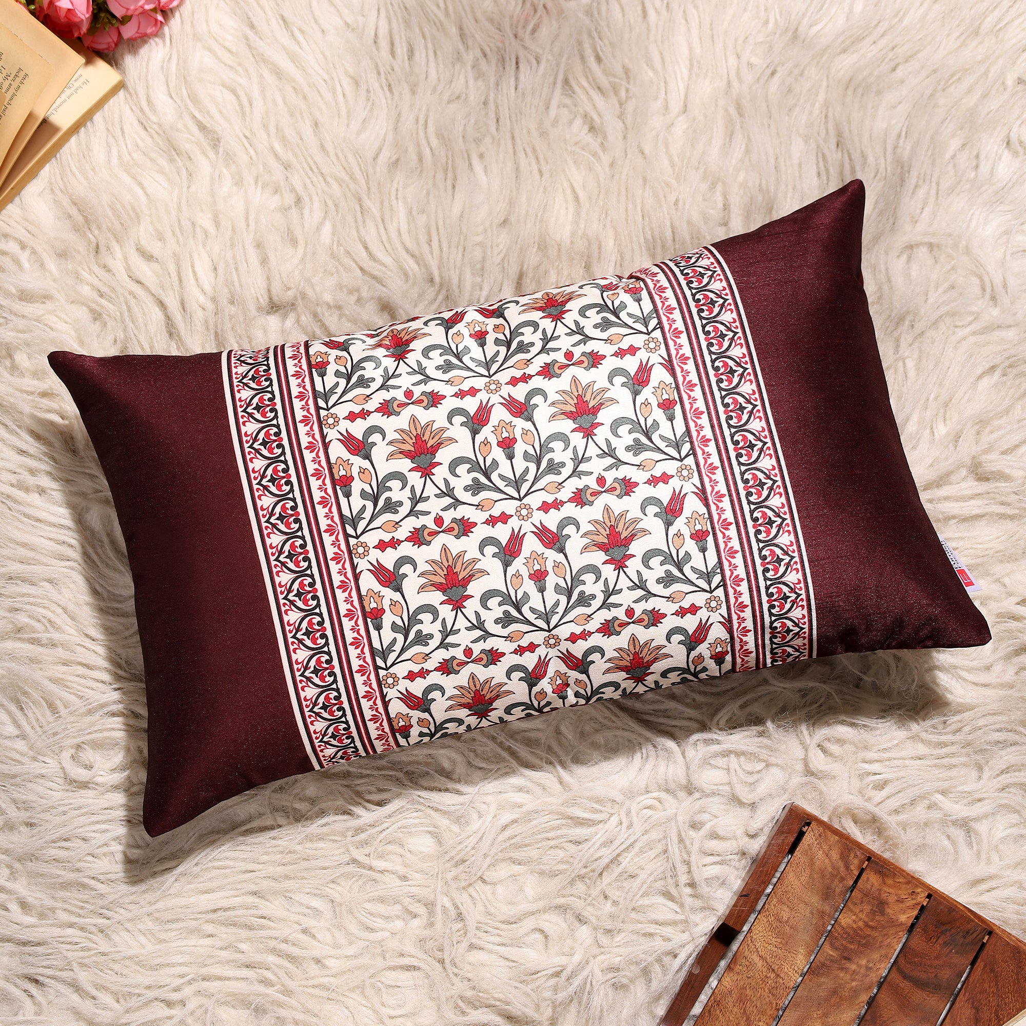 Ornate Bloom Silk Lumbar Cushion Covers – 20x12 inch
