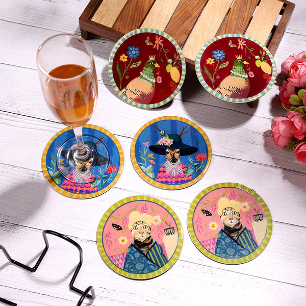 Whimsical Portraits Metal Coaster Set of 6 Pcs.