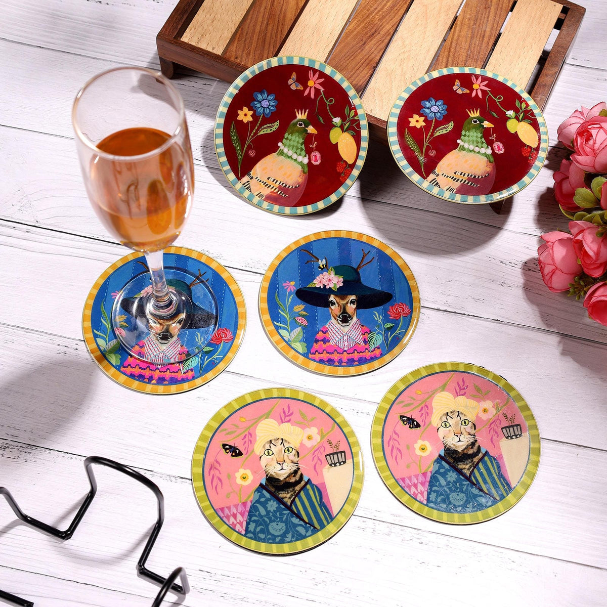 Whimsical Portraits Metal Coaster Set of 6 Pcs.