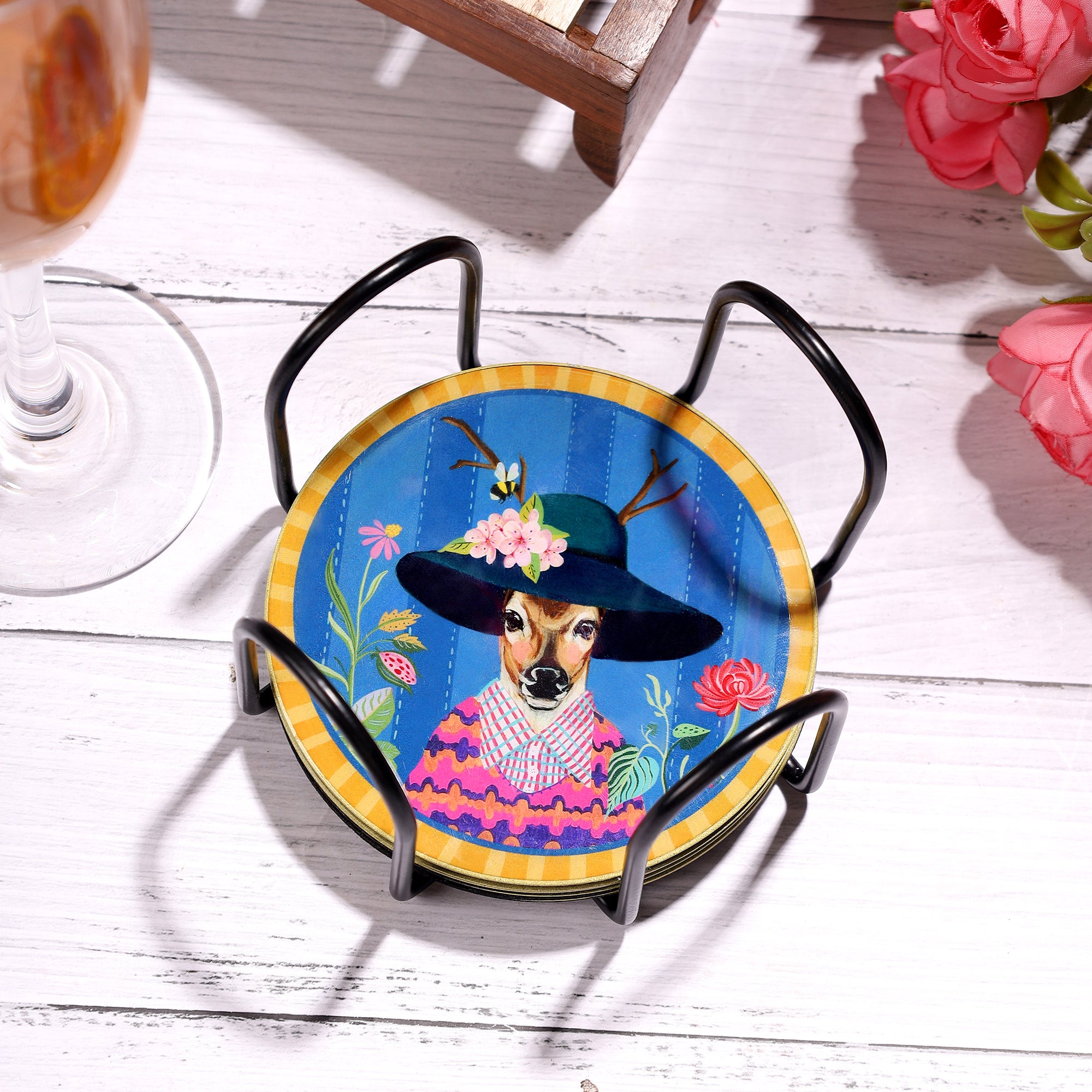 Whimsical Portraits Metal Coaster Set of 6 Pcs.