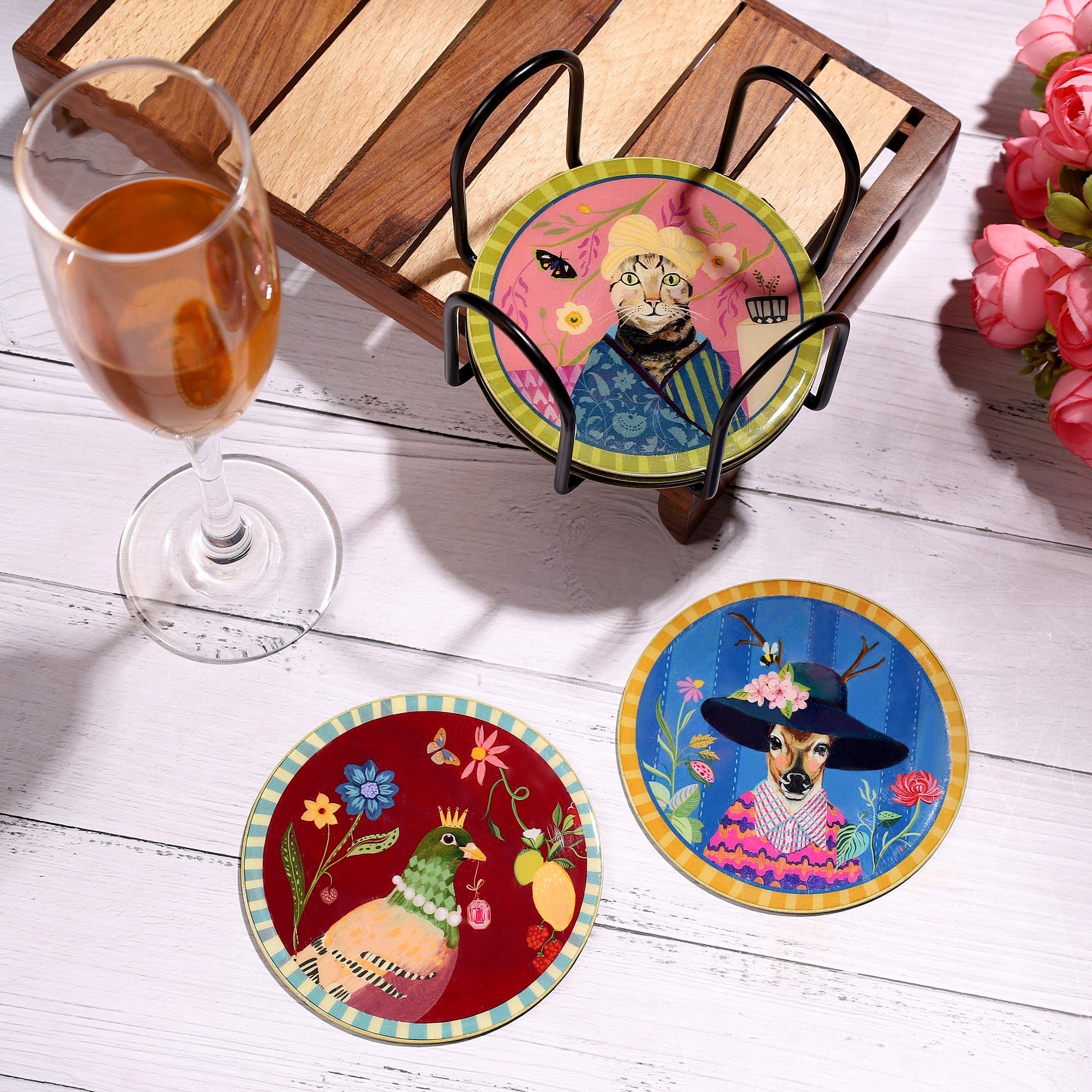 Whimsical Portraits Metal Coaster Set of 6 Pcs.