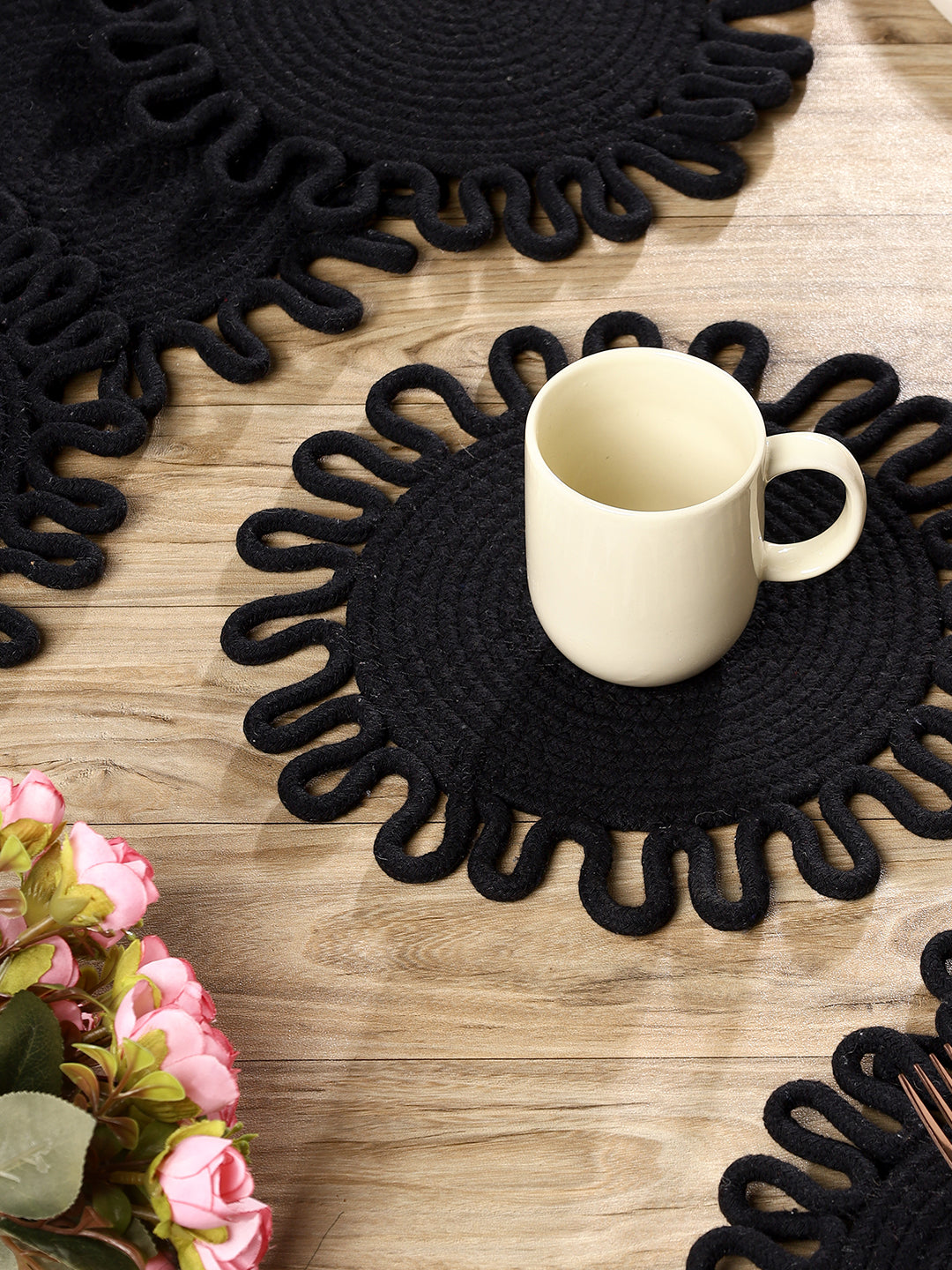 Earth thread-Black Braided Jute Table Placemats (Round 10.5 inch)