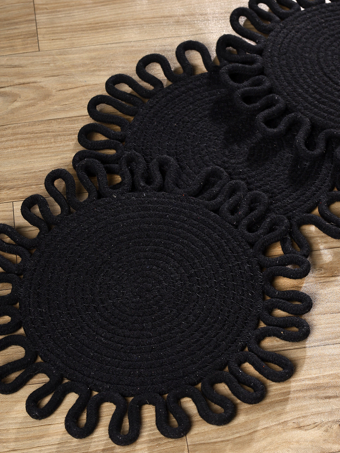 Earth thread-Black Braided Jute Table Placemats (Round 10.5 inch)