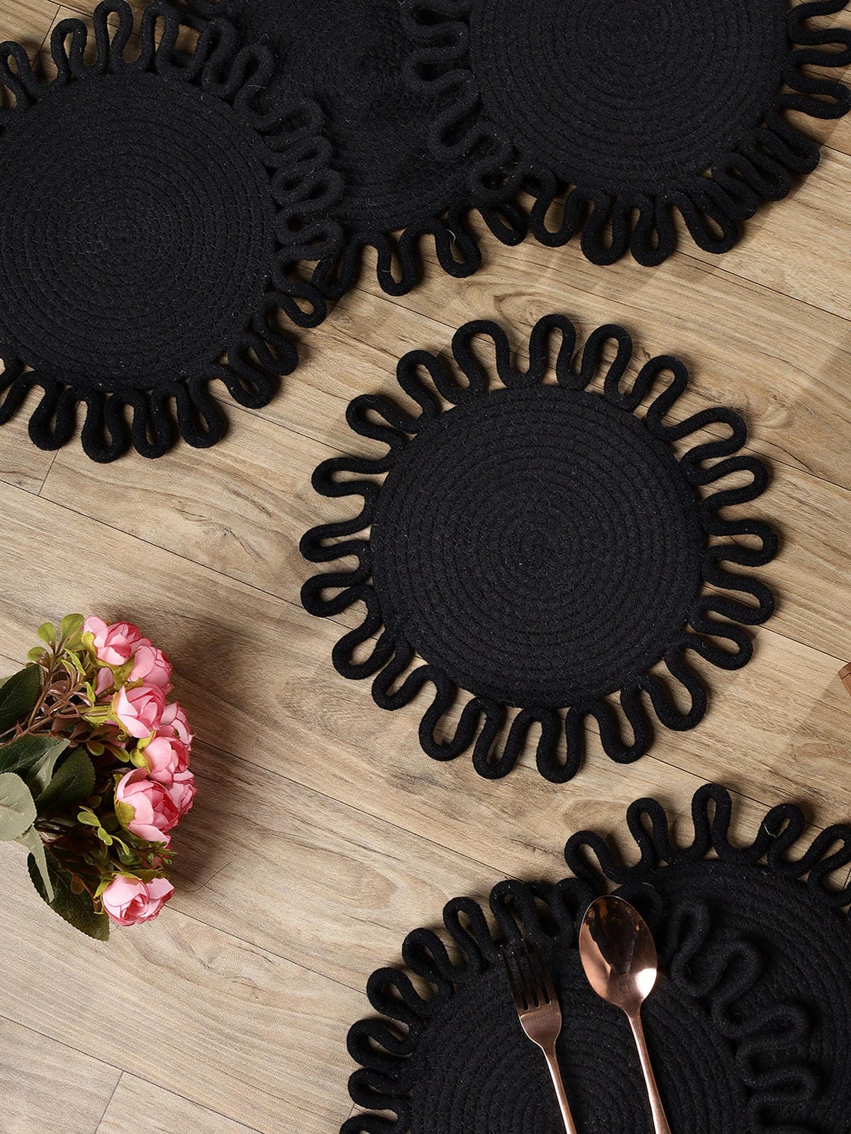 Earth thread-Black Braided Jute Table Placemats (Round 10.5 inch) - Furnish Factory