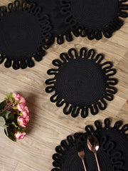 Earth thread-Black Braided Jute Table Placemats (Round 10.5 inch) - Furnish Factory