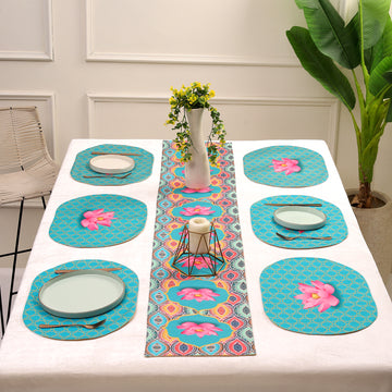 Padma Print Dining set (Runner Size: 70x12.5 inch | Mat Size: 12x18 inch Oval)