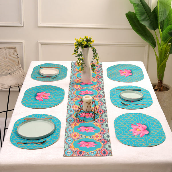 Padma Print Dining set (Runner Size: 70x12.5 inch | Mat Size: 12x18 inch Oval)
