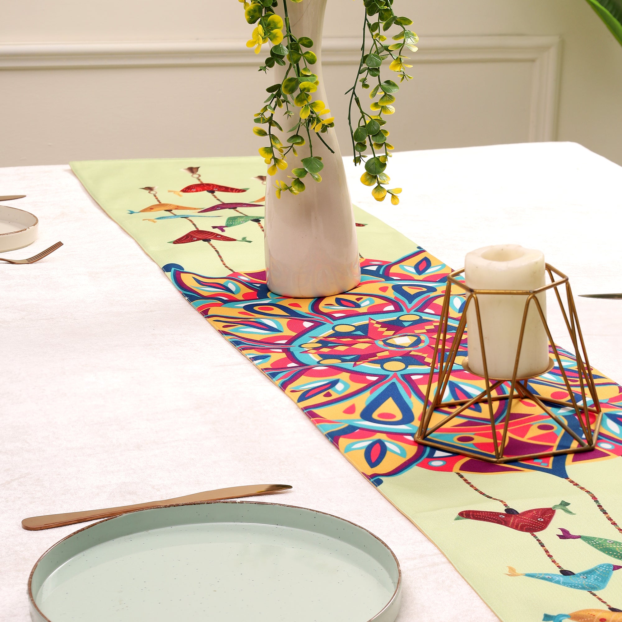 Satrangi Mandala Dining Set (Runner Size: 70x12.5 inch | Mat Size: 12x18 inch)