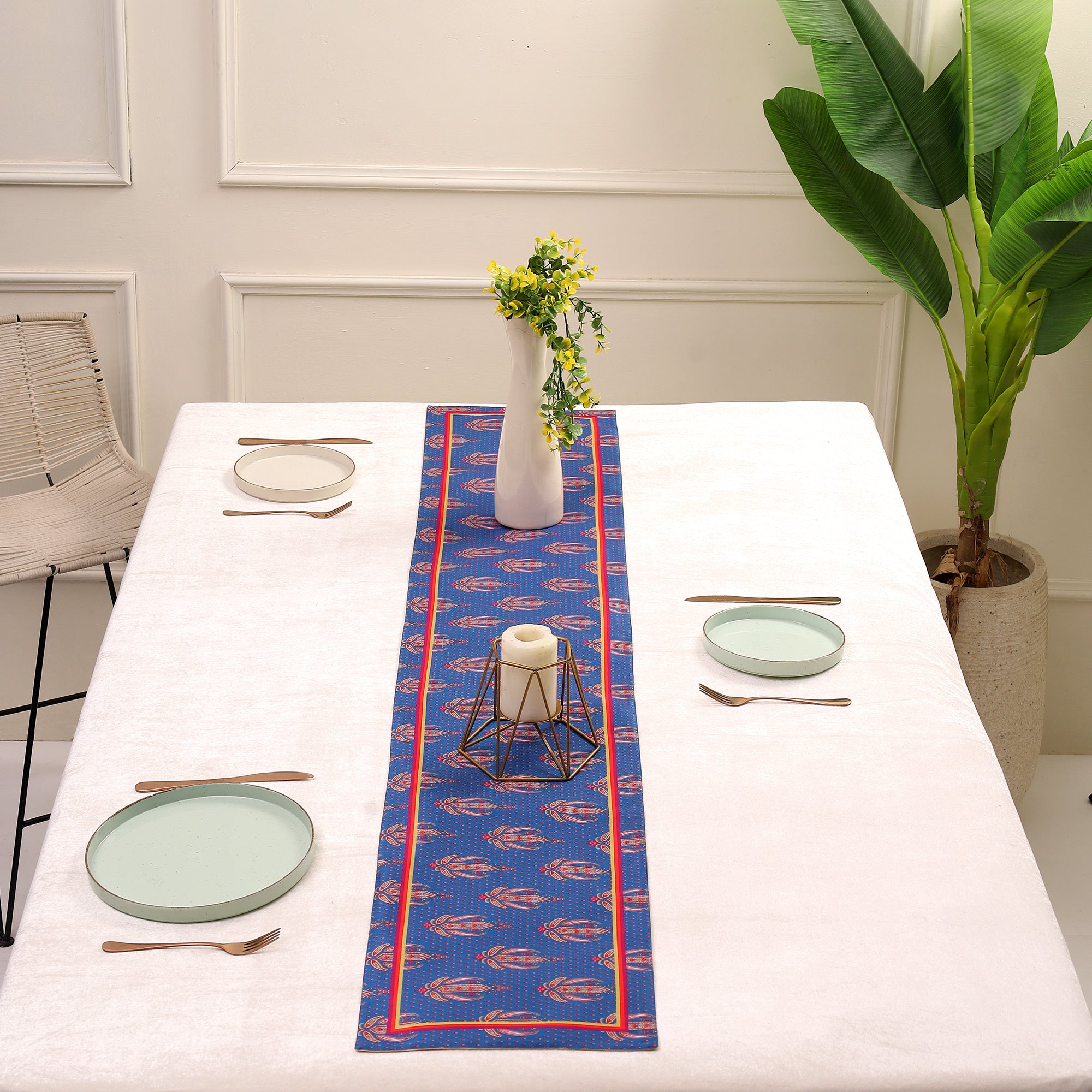 Kohinoor Blue Dining Set (Runner Size: 70x12.5 inch | Mat Size: 12x18 inch)