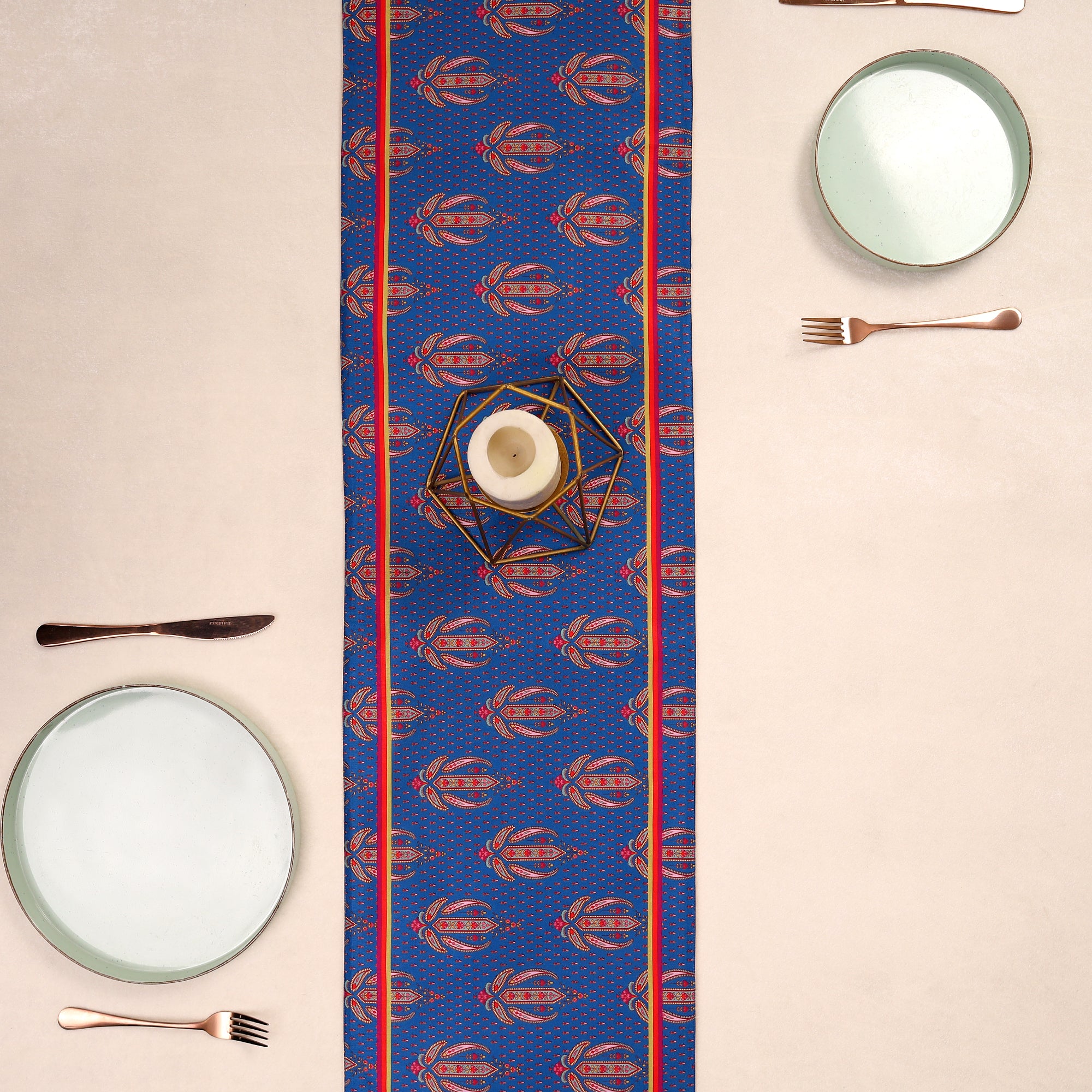 Kohinoor Blue Dining Set (Runner Size: 70x12.5 inch | Mat Size: 12x18 inch)