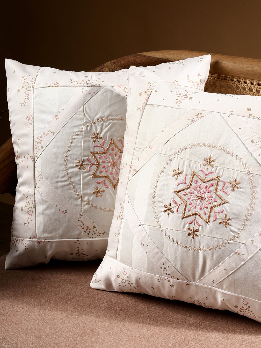 Vintage Blossom Medallion– Handcrafted Embroidered Cushion Cover –  14 x 14 inches