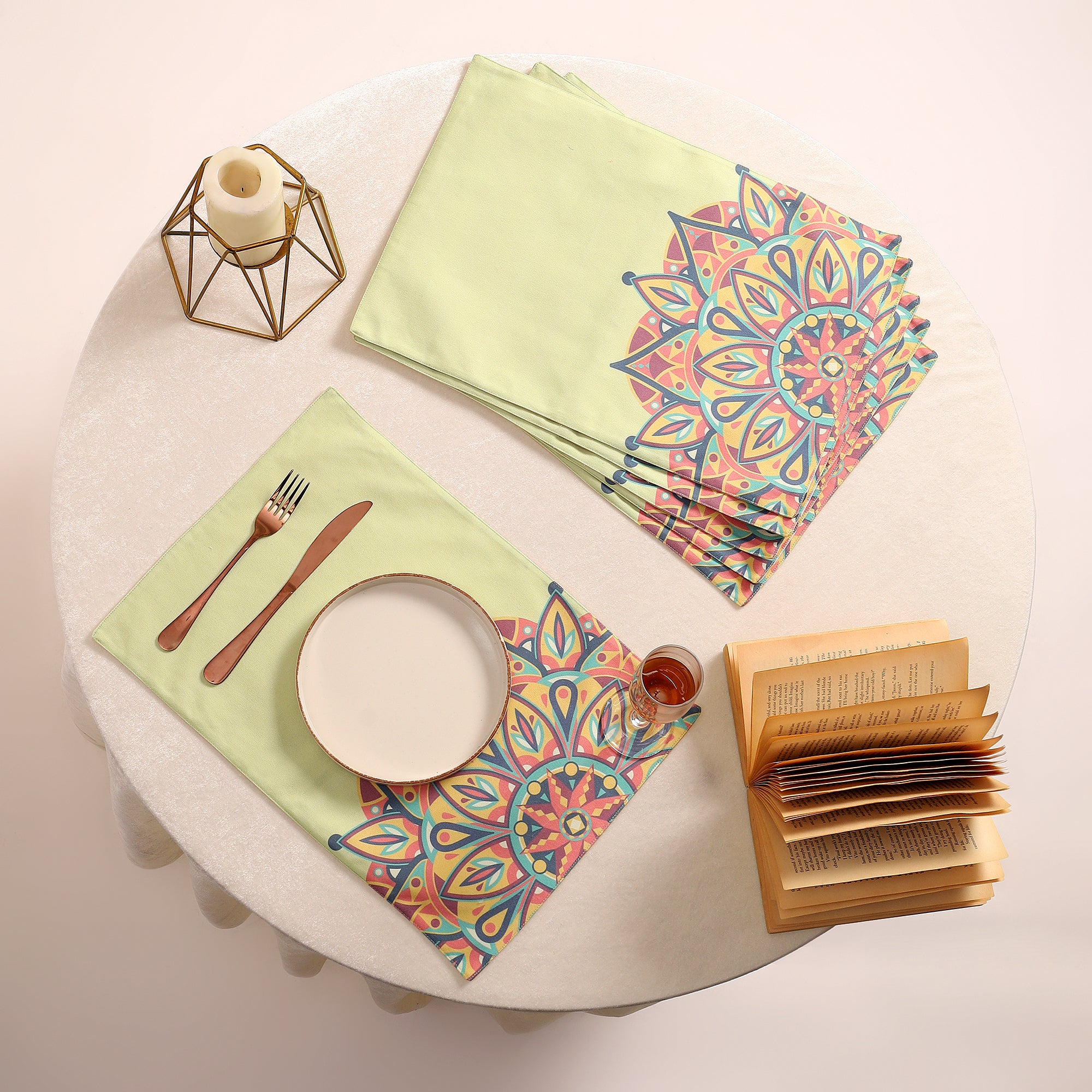 Satrangi Mandala Dining Set (Runner Size: 70x12.5 inch | Mat Size: 12x18 inch)