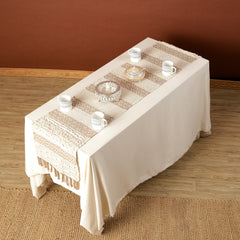 Soft knitted Beige Table Runner with tint of brown thread