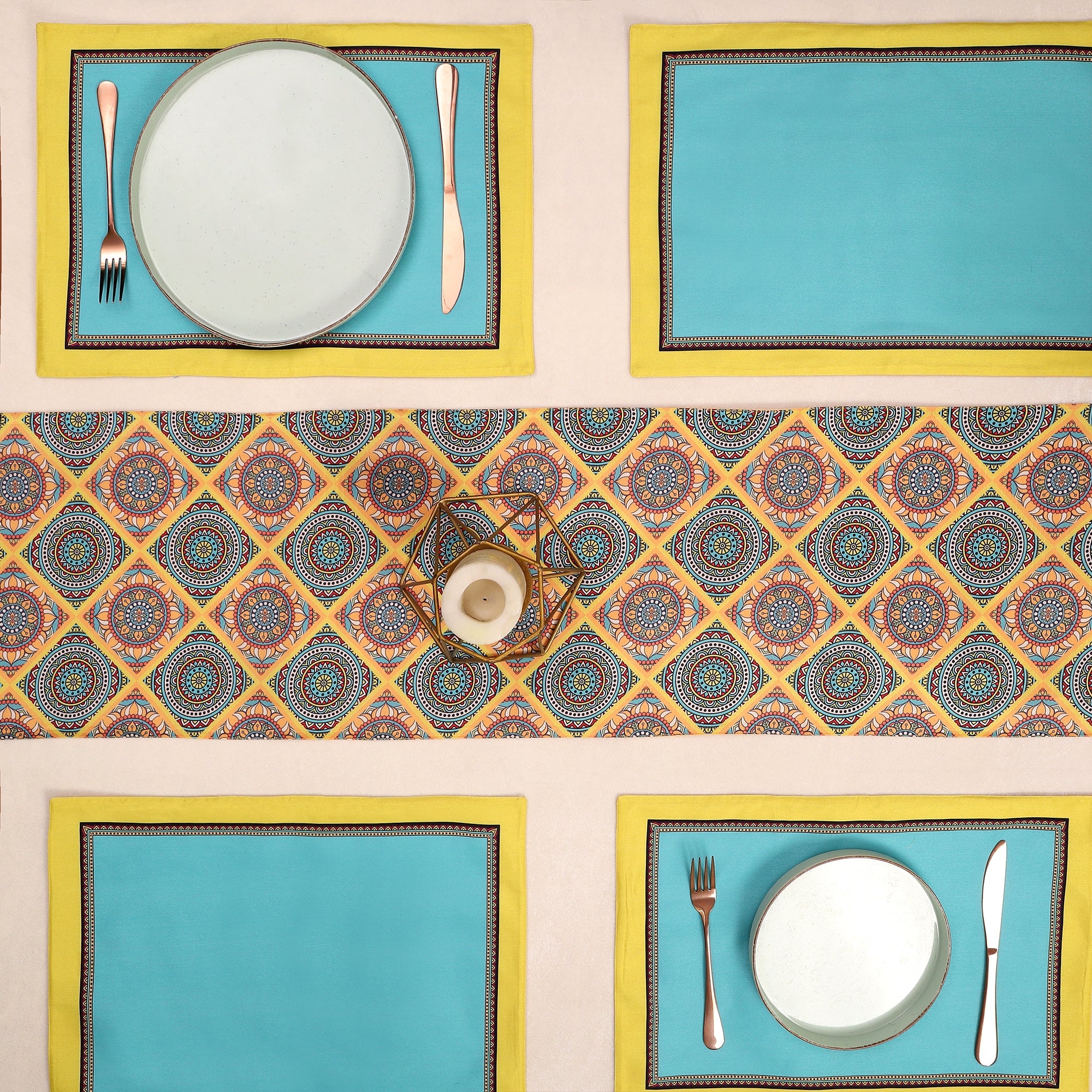 Mandala Glow Dining Set (Runner Size: 70x12.5 inch | Mat Size: 12x18 inch)