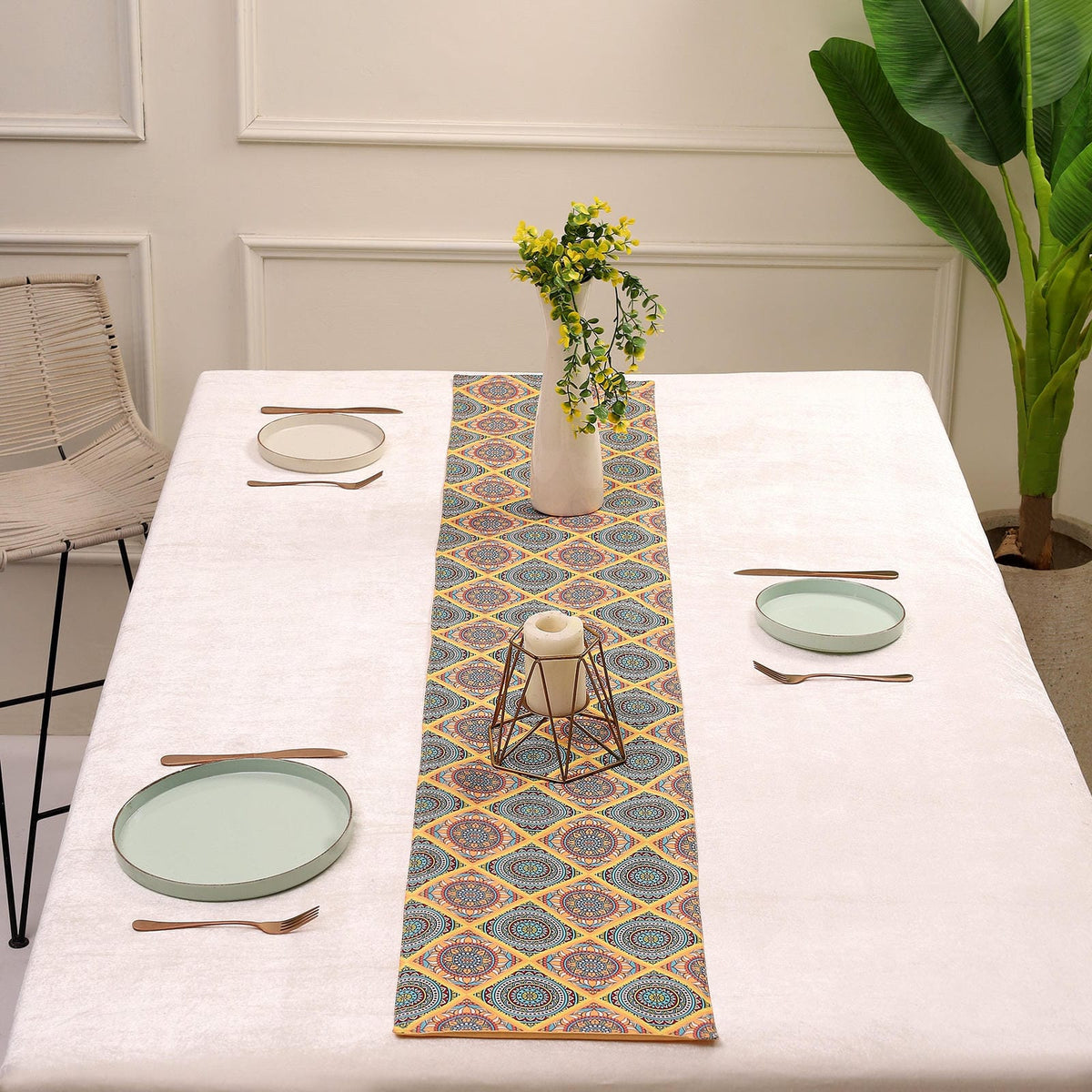 Mandala Glow Dining Set (Runner Size: 70x12.5 inch | Mat Size: 12x18 inch)