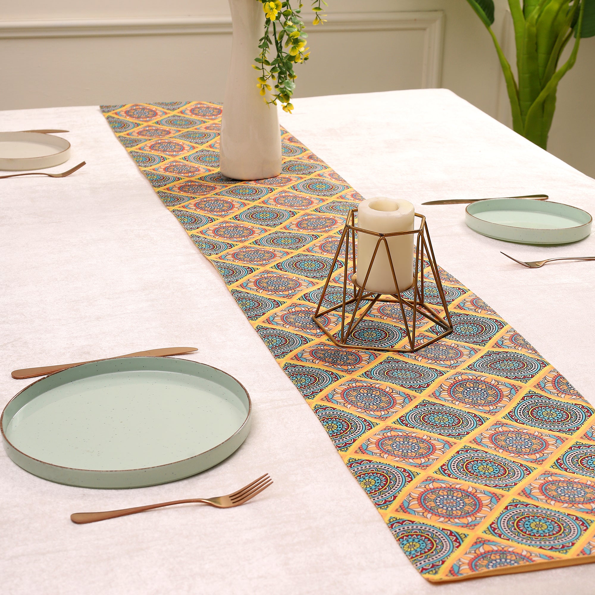 Mandala Glow Dining Set (Runner Size: 70x12.5 inch | Mat Size: 12x18 inch)