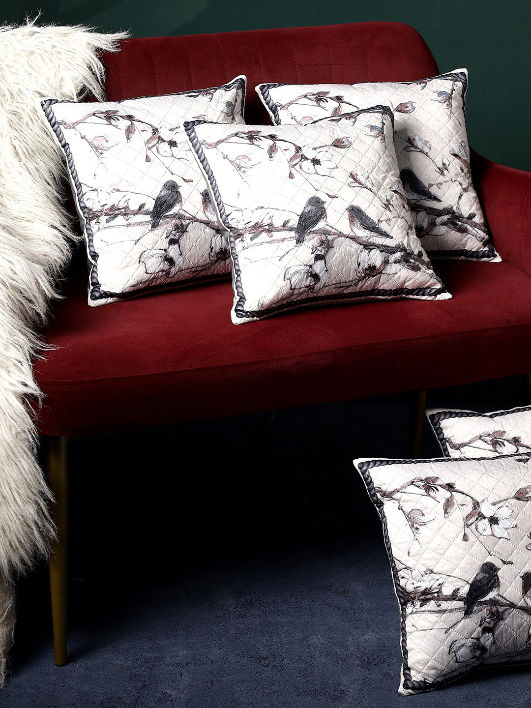 Birdsong & Blossoms Design–  Premium Quilted Cushion Cover – 14 x 14 inches