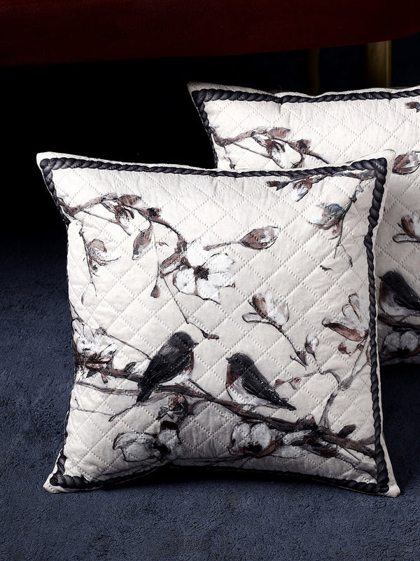 Birdsong & Blossoms Design–  Premium Quilted Cushion Cover – 16 x 16 inches