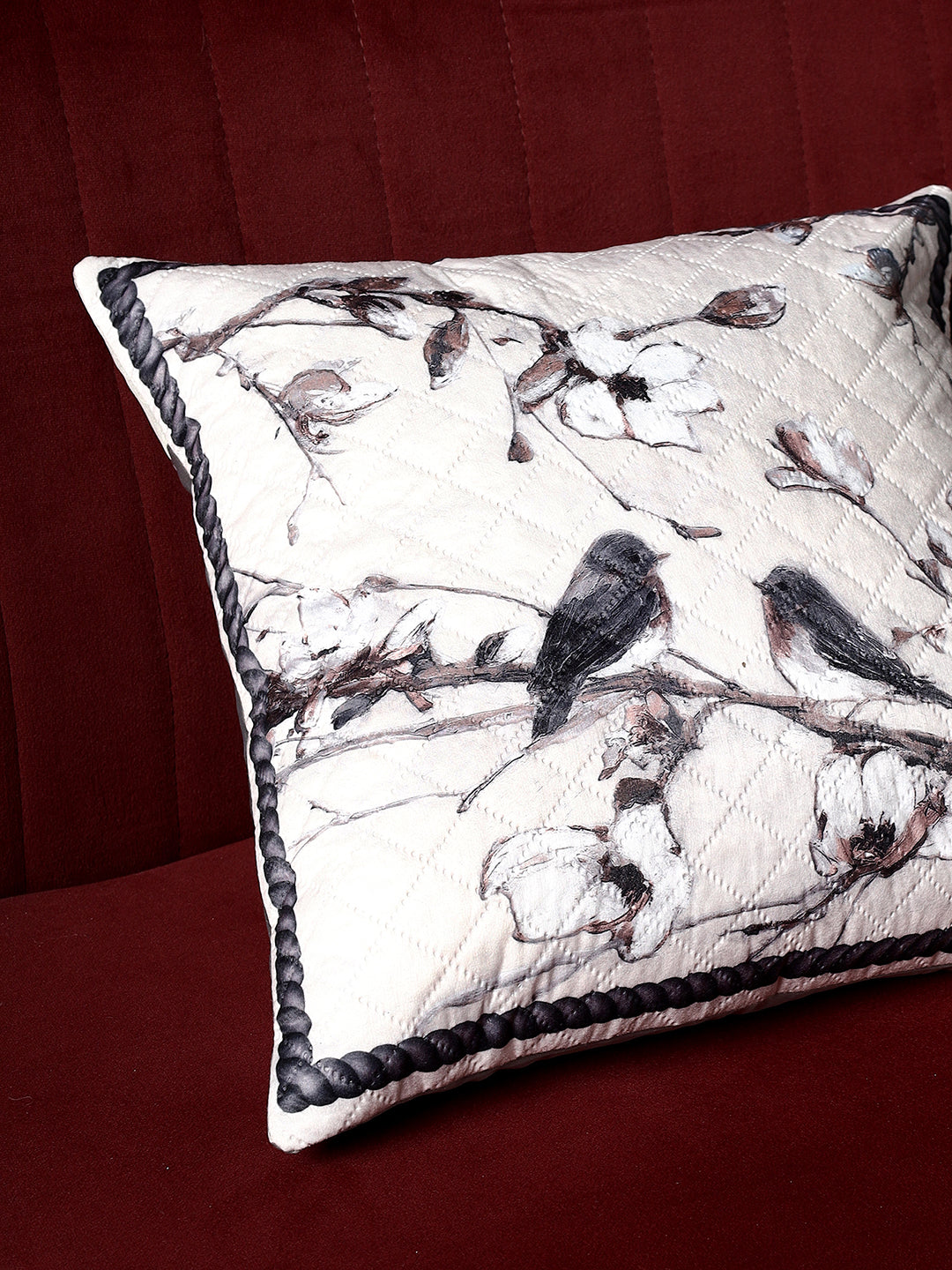 Birdsong & Blossoms Design–  Premium Quilted Cushion Cover – 14 x 14 inches