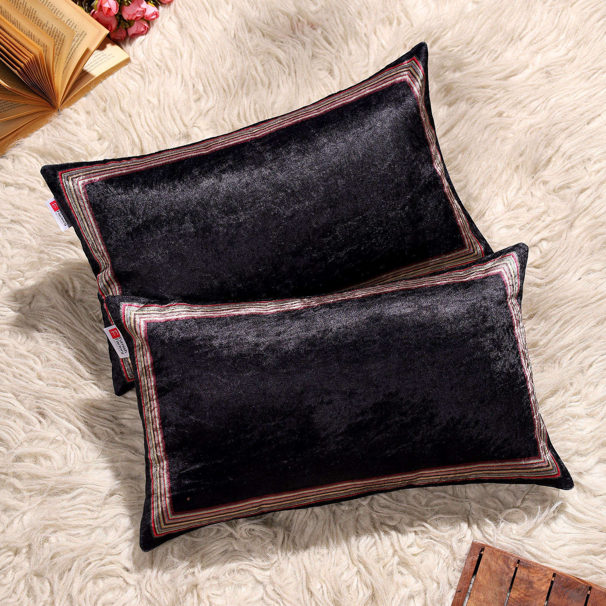 Noir Edge Velvet Lumbar Cushion Covers – 20x12 inch