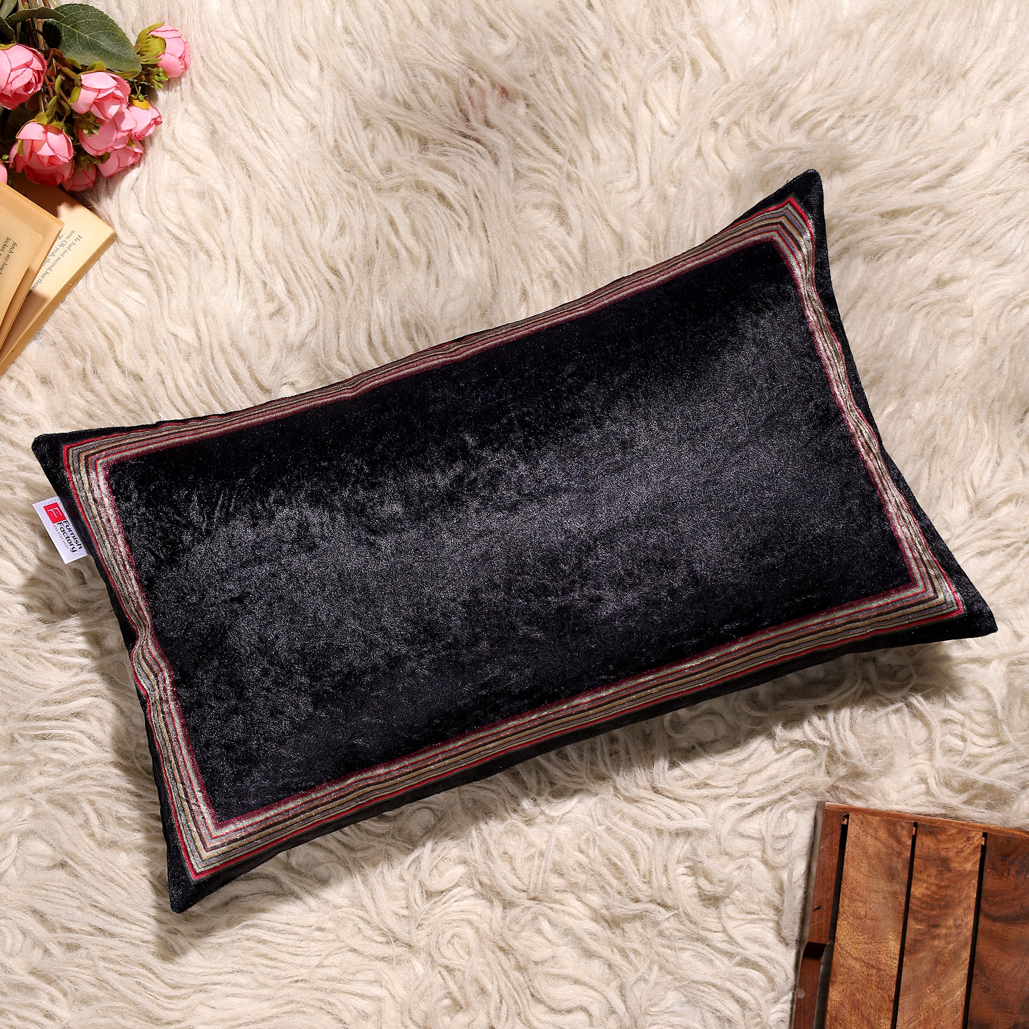 Noir Edge Velvet Lumbar Cushion Covers – 20x12 inch