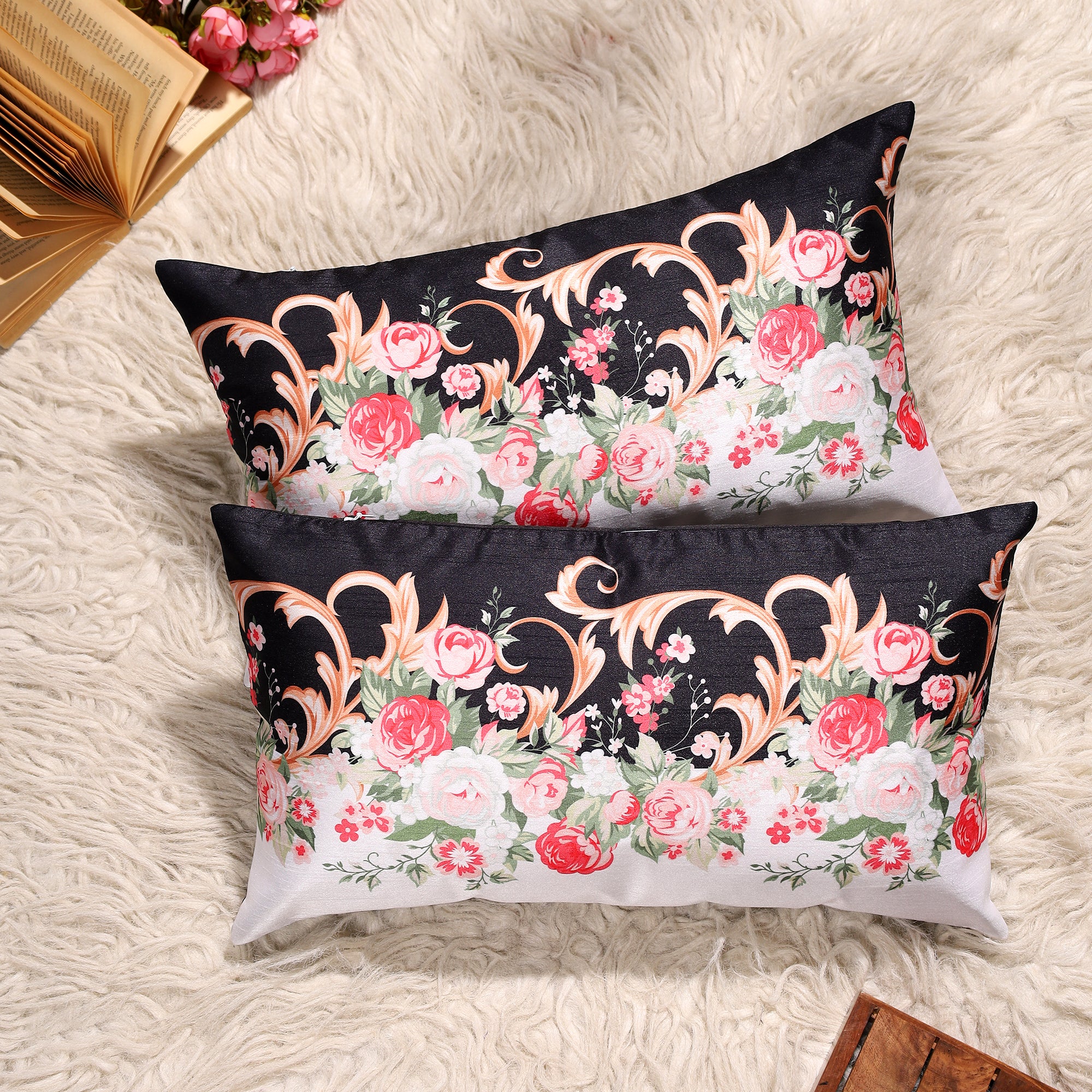 Moonlight Garden Silk Lumbar Cushion Covers – 20x12 inch