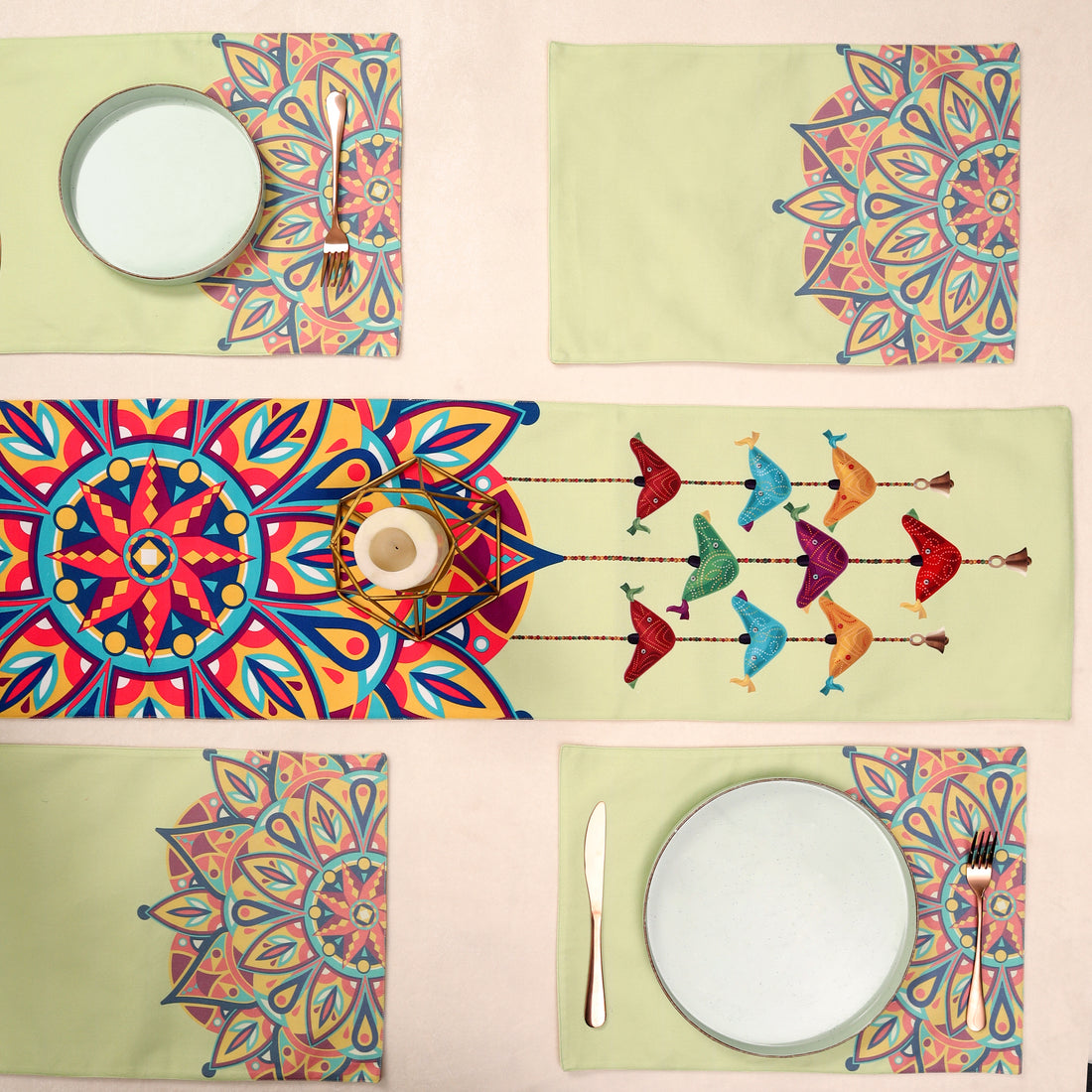 Satrangi Mandala Dining Set (Runner Size: 70x12.5 inch | Mat Size: 12x18 inch)