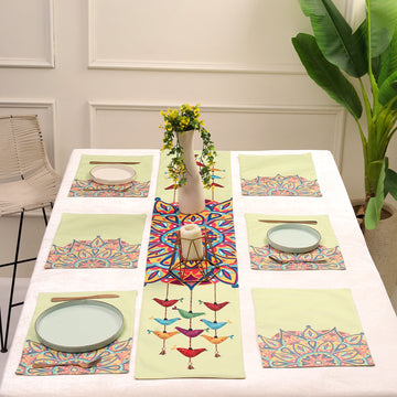 Satrangi Mandala Dining Set (Runner Size: 70x12.5 inch | Mat Size: 12x18 inch)