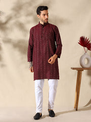 Maroon Royale Woven Cotton Kurta