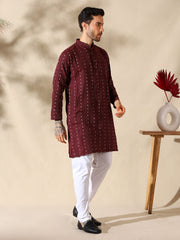 Maroon Royale Woven Cotton Kurta