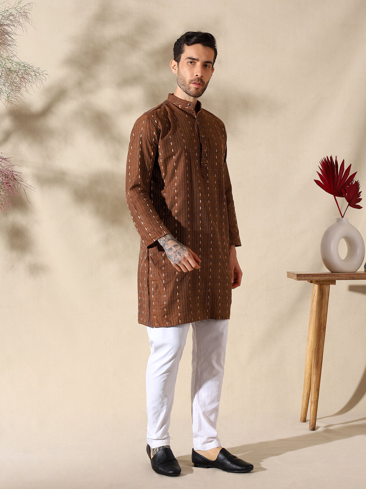 Rust Heritage Woven Cotton Kurta