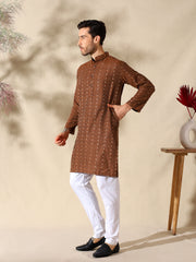 Rust Heritage Woven Cotton Kurta