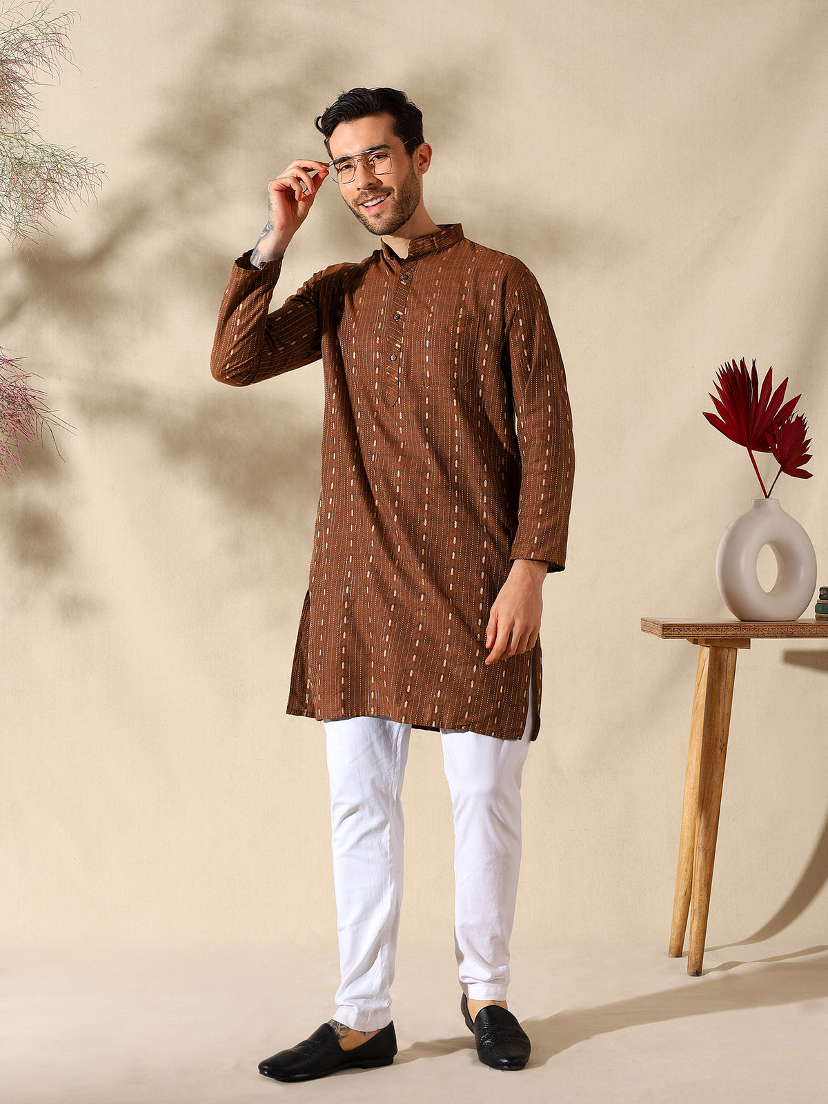 Rust Heritage Woven Cotton Kurta