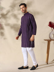 Royal Plum Woven Cotton Kurta