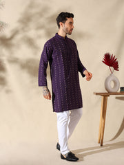 Royal Plum Woven Cotton Kurta