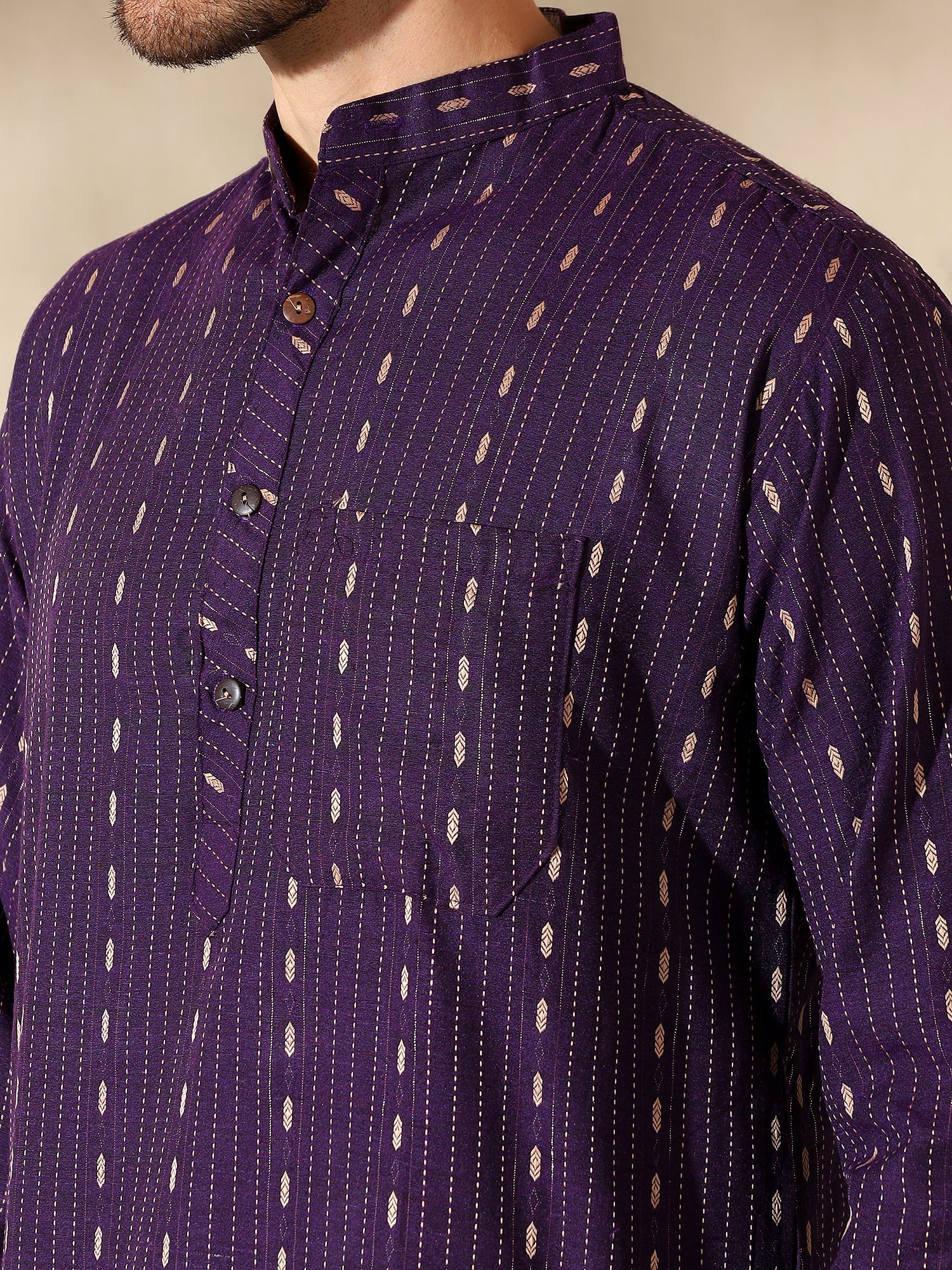 Royal Plum Woven Cotton Kurta