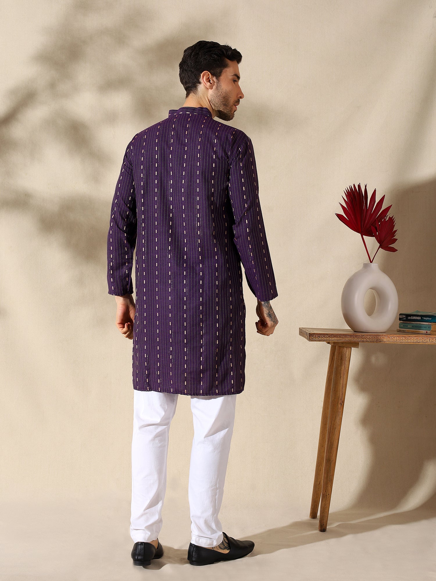 Royal Plum Woven Cotton Kurta