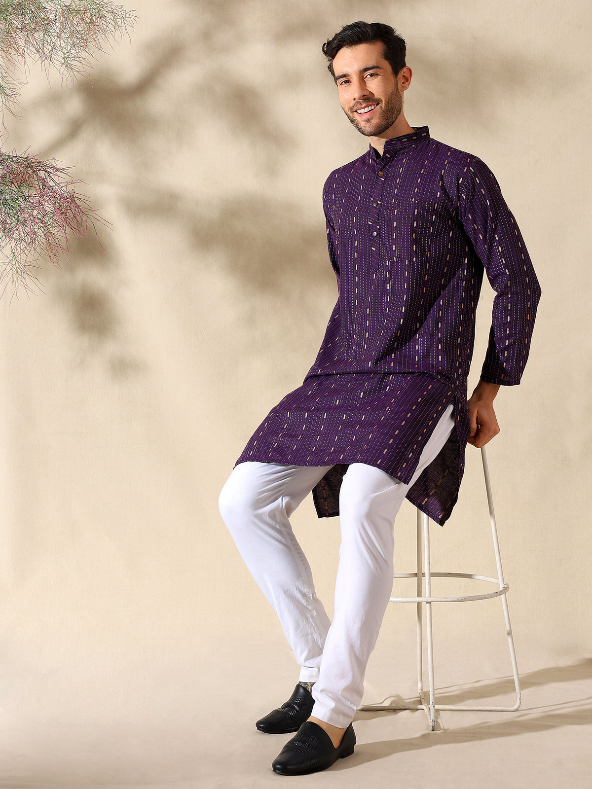 Royal Plum Woven Cotton Kurta