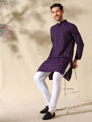 Royal Plum Woven Cotton Kurta