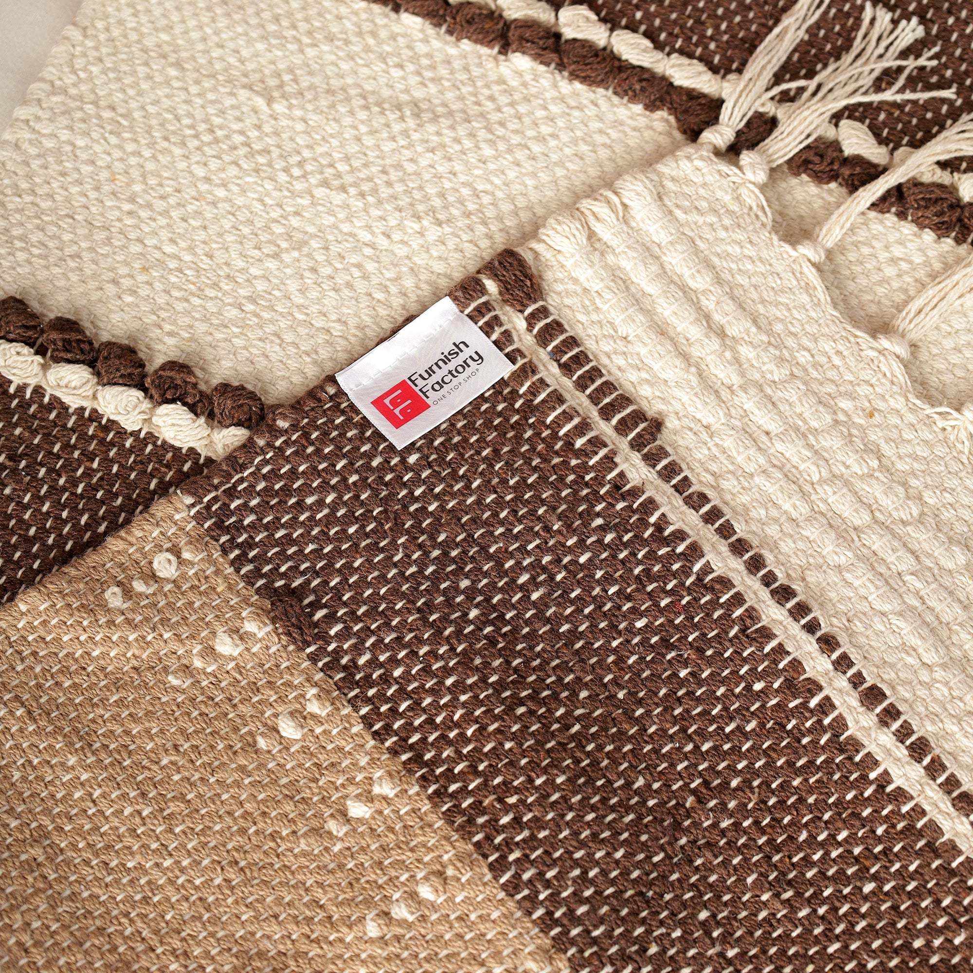 Dark Brown and Biege Table Runner with tassels